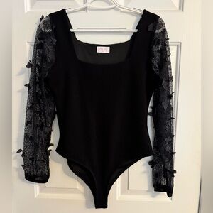 Pink Lily Bodysuit Butterfly Mesh Sleeves